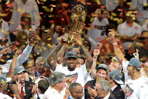 NBA Finals MVP LeBron James of the Miami Heat holds the championship trophy after defeating the Oklahoma City Thunder in Game 5 of the NBA Finals. AFP/Getty Images 