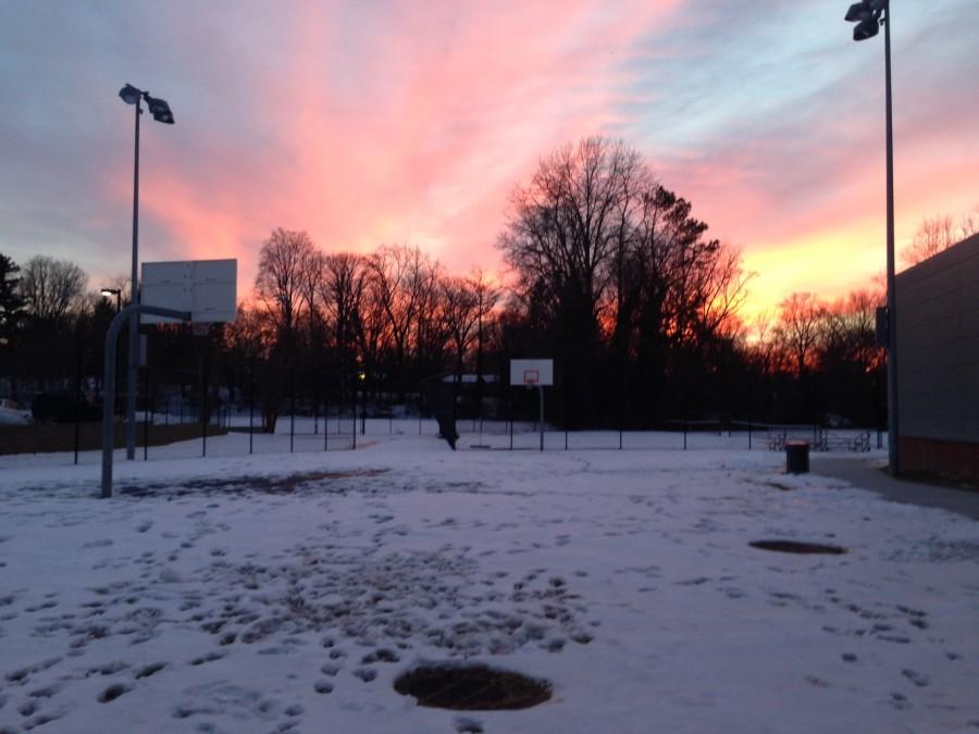 The tennis courts were covered in snow for the first weeks of the season