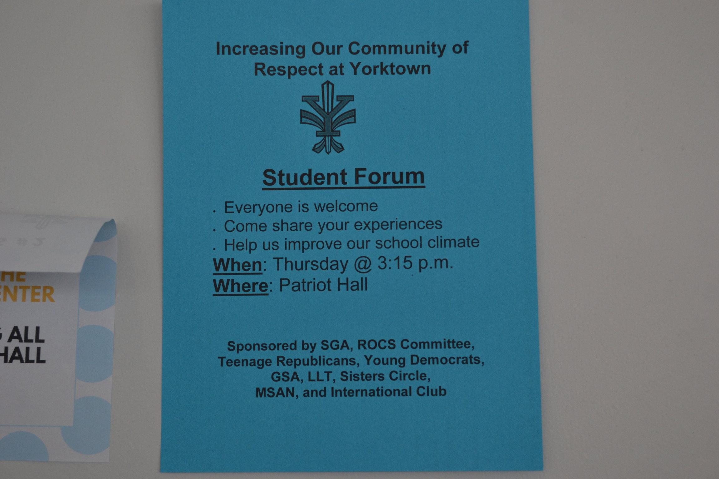 Students were able to sit down and listen to different opinions at the student forum 