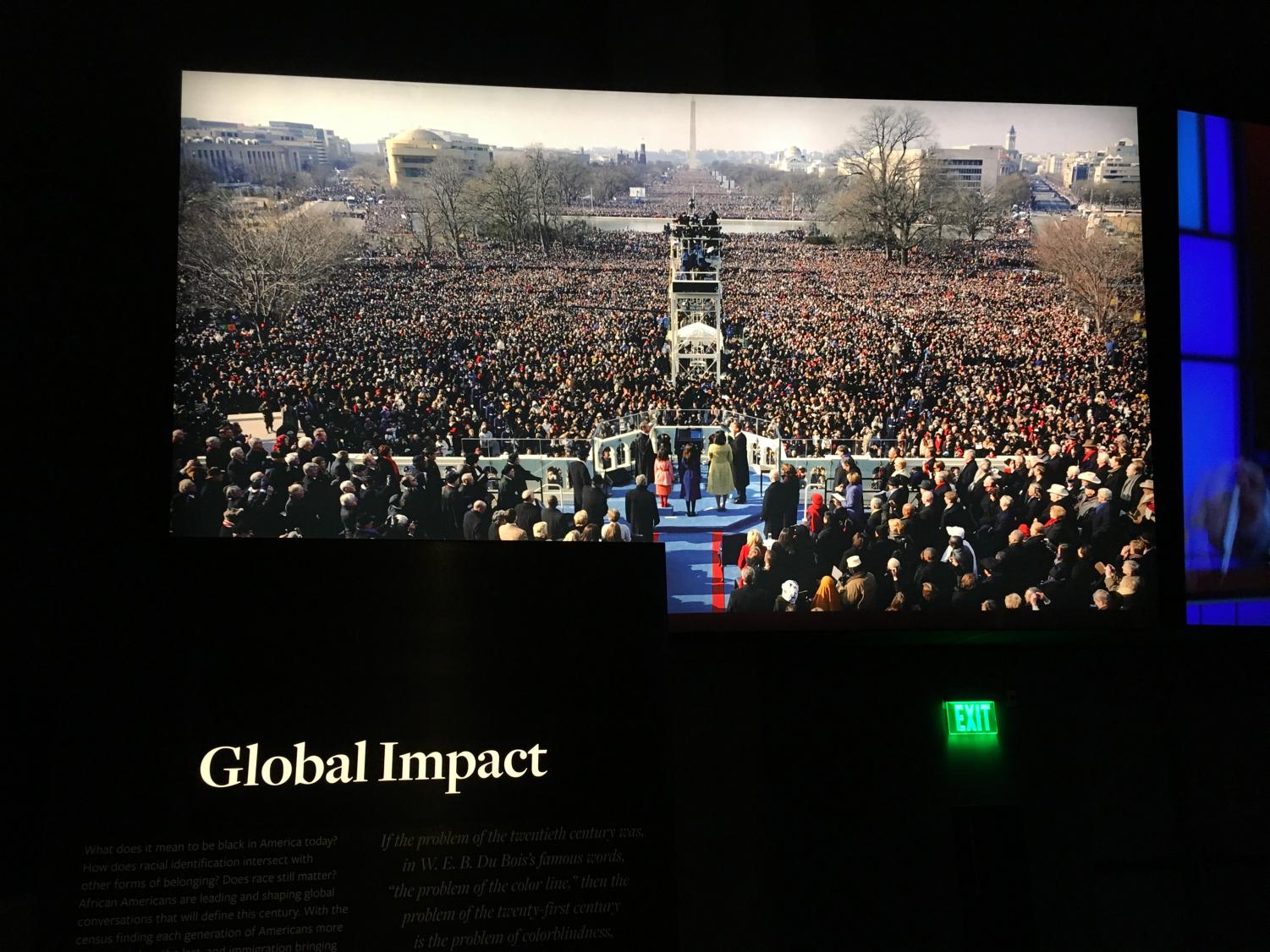 The exhibit on Former President Barack Obama included a wall that had a few paragraphs summarizing his tenure, a few pictures, and a two minute video.