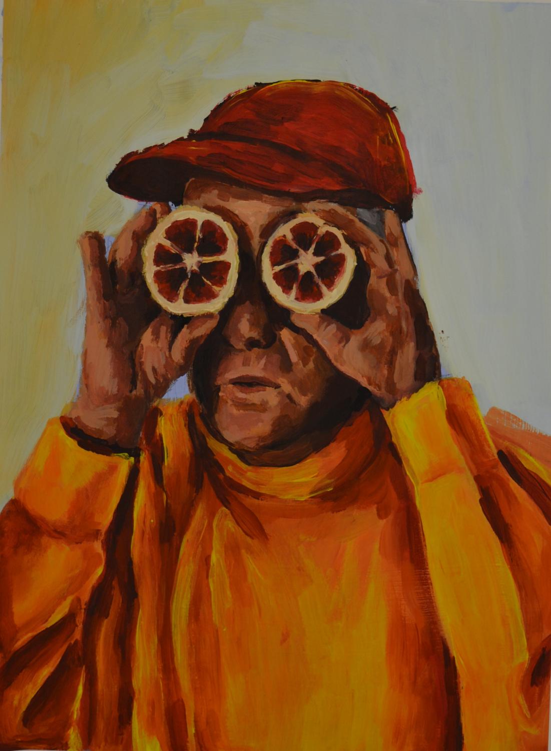 Tyler Canadys Acrylic painting called “Citrus Man”.