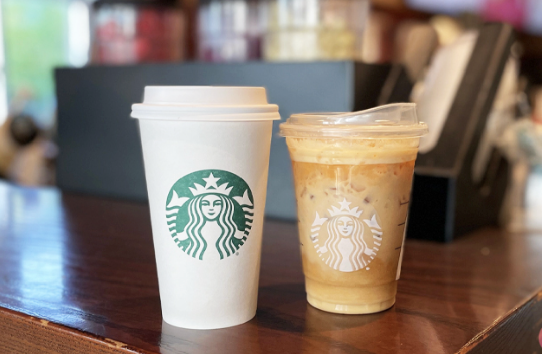 Starbucks hot and cold drink selections.