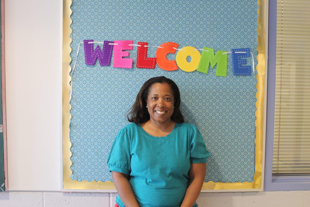 Ms. Meadows outside her classroom