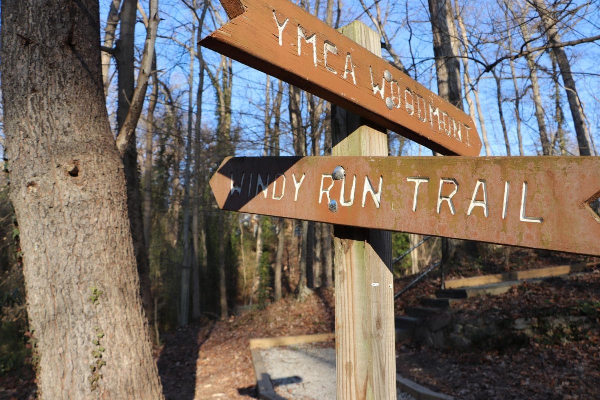 Welcome sign at Windy Run Trail