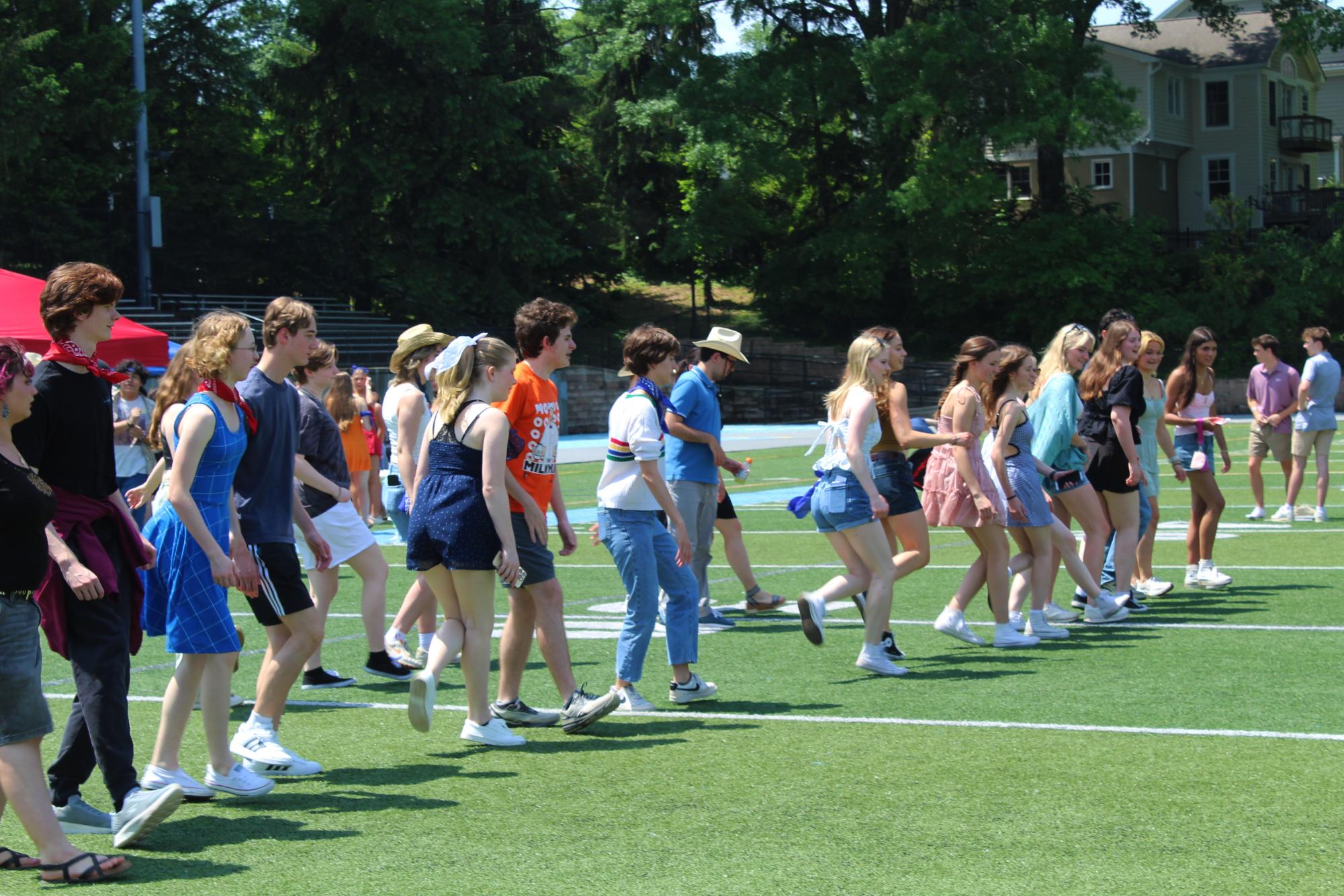 Line dancing on the field