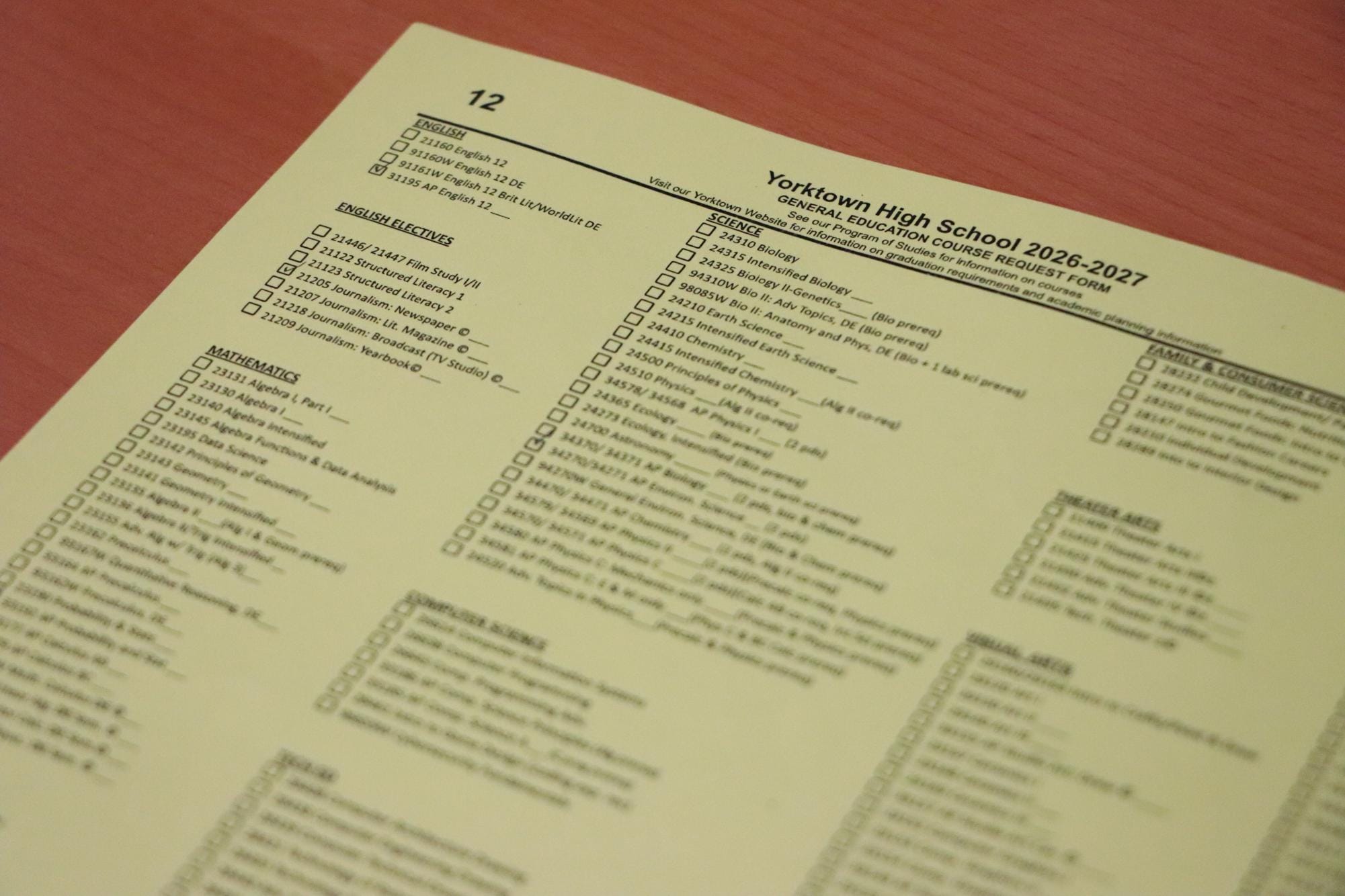 Our Schools Course Selection Form